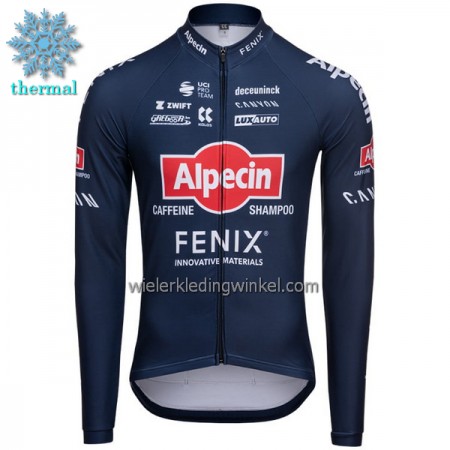 Wielershirt 2022 Alpecin-Fenix Lange Mouw Winter Thermal Fleece Blauw